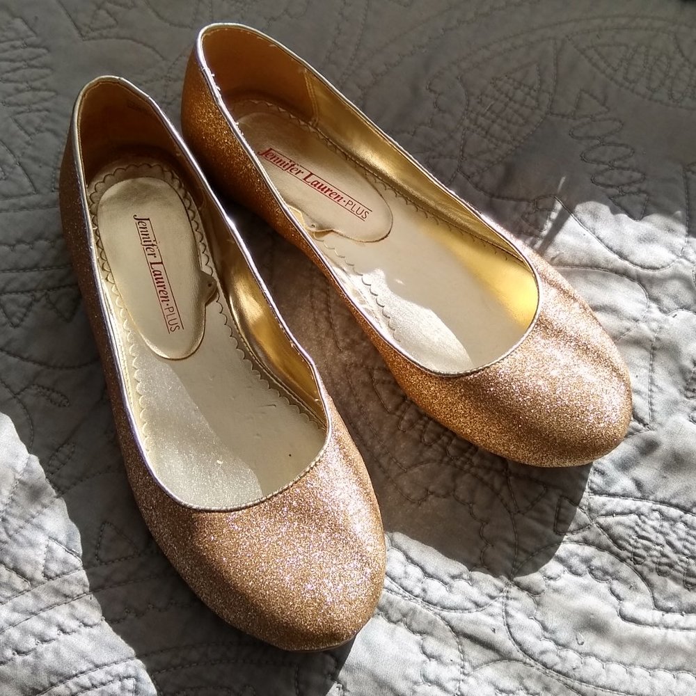 Gold Glitter Wide Flats - New Years Party